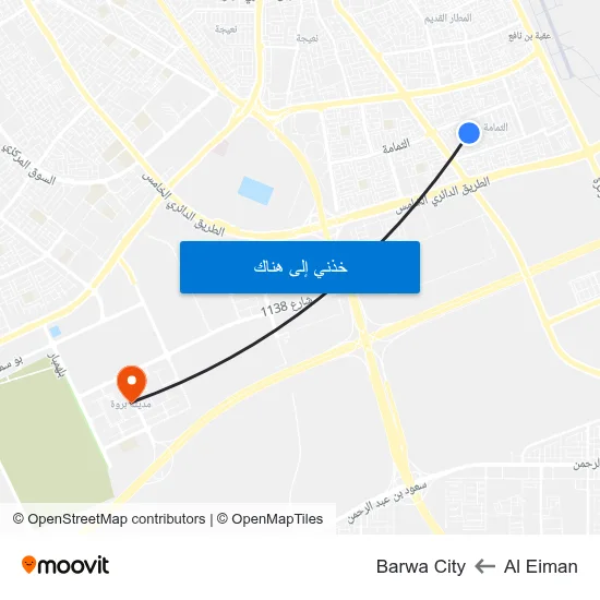 Al Eiman to Barwa City map