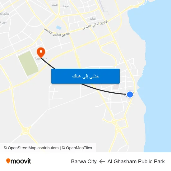 Al Ghasham Public Park to Barwa City map