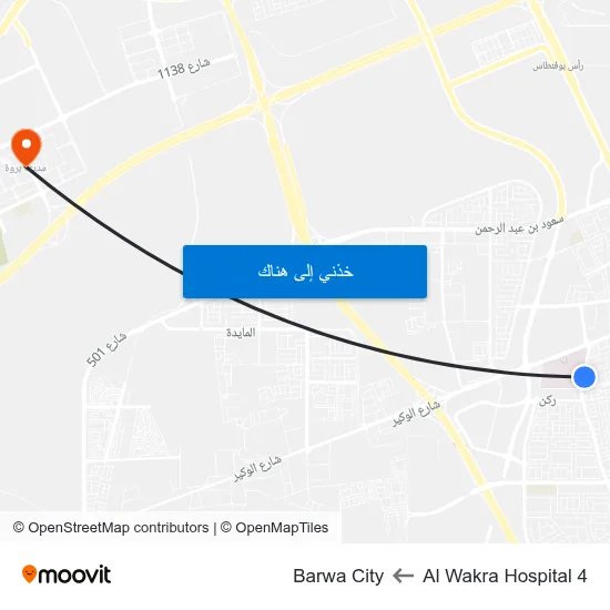Al Wakra Hospital 4 to Barwa City map