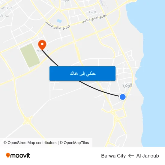 Al Janoub to Barwa City map
