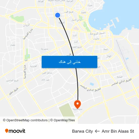 Amr Bin Alaas St to Barwa City map