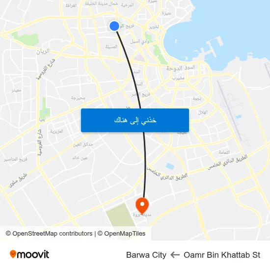 Oamr Bin Khattab St to Barwa City map