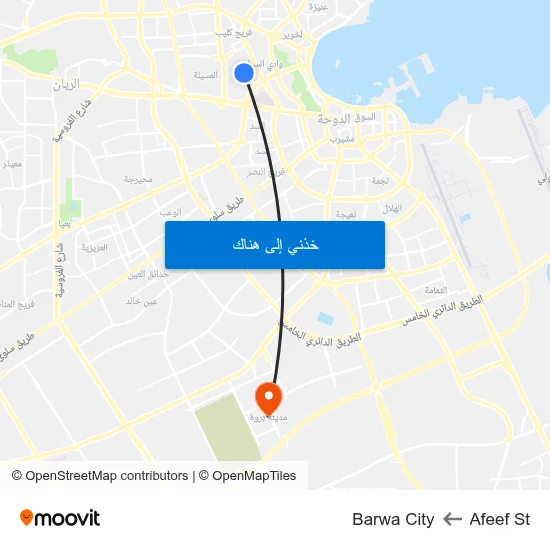 Afeef St to Barwa City map