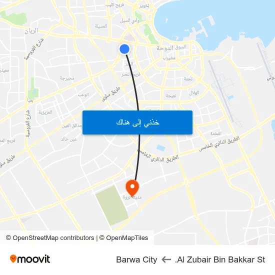 Al Zubair Bin Bakkar St. to Barwa City map