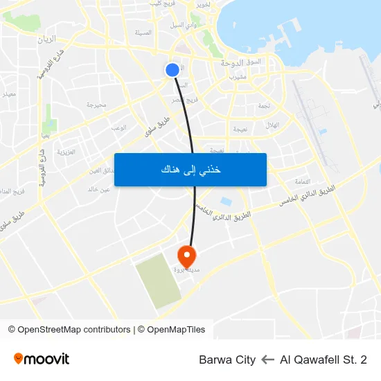 Al Qawafell St. 2 to Barwa City map