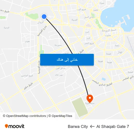 Al Shaqab Gate 7 to Barwa City map