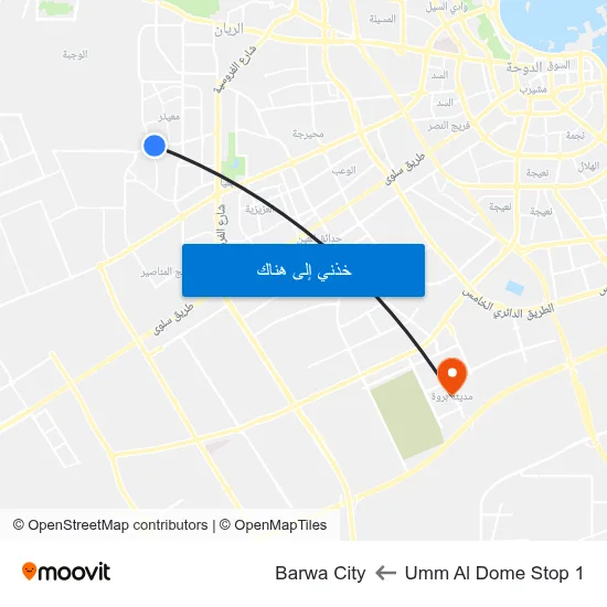 Umm Al Dome Stop 1 to Barwa City map