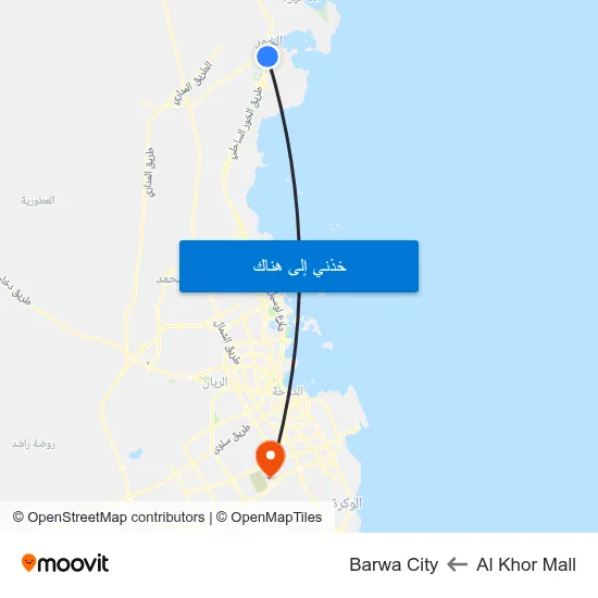 Al Khor Mall to Barwa City map