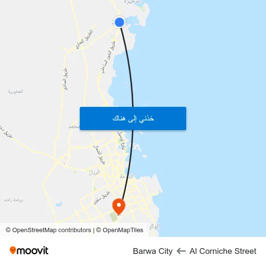 Al Corniche Street to Barwa City map
