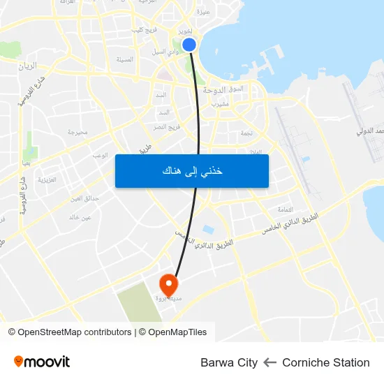Corniche Station to Barwa City map