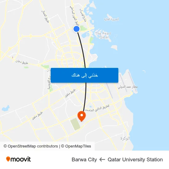 Qatar University Station to Barwa City map