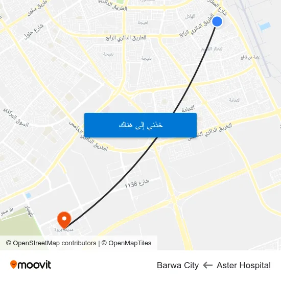 Aster Hospital to Barwa City map