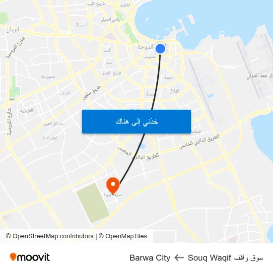 سوق واقف Souq Waqif to Barwa City map