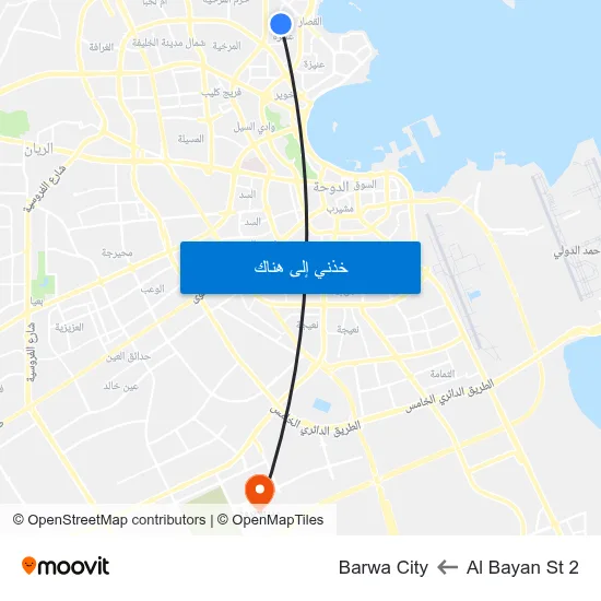 Al Bayan St 2 to Barwa City map