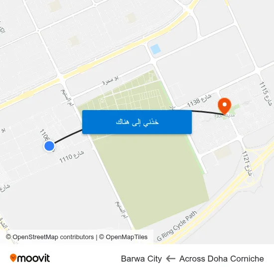 Across Doha Corniche to Barwa City map