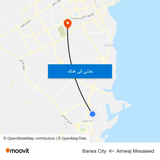 Amwaj Mesaieed to Barwa City map