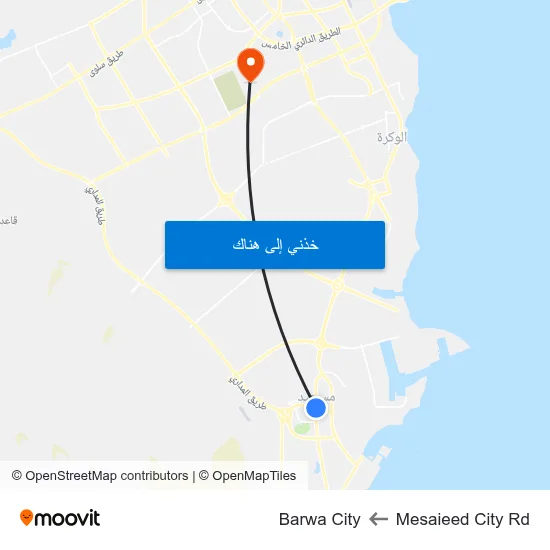 Mesaieed City Rd to Barwa City map