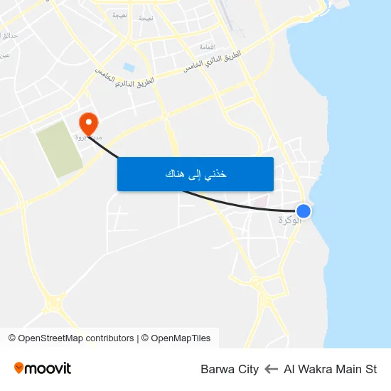 Al Wakra Main St to Barwa City map