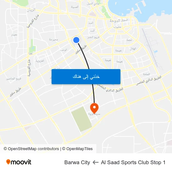 Al Saad Sports Club Stop 1 to Barwa City map