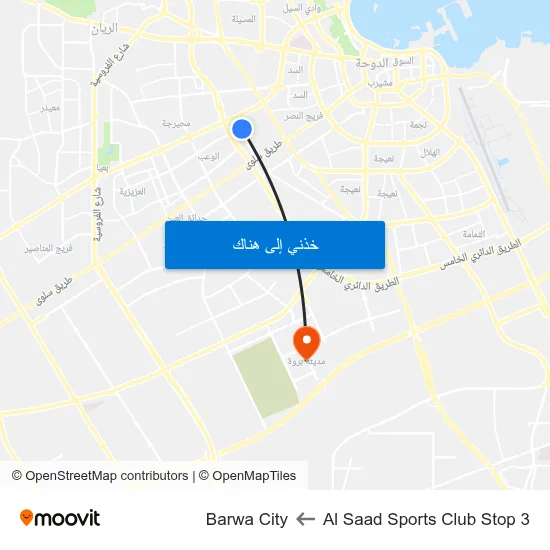 Al Saad Sports Club Stop 3 to Barwa City map