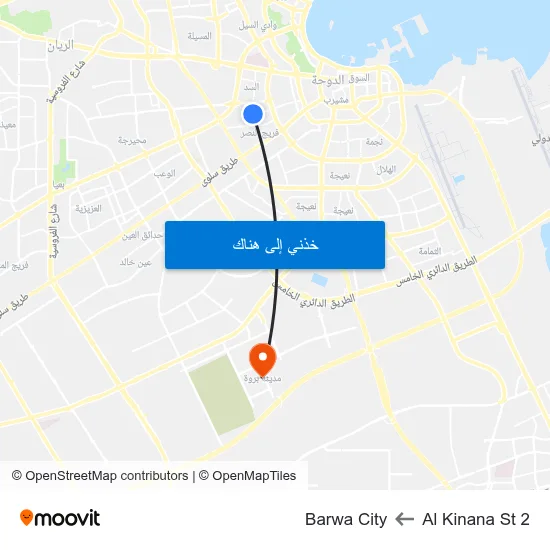 Al Kinana St 2 to Barwa City map