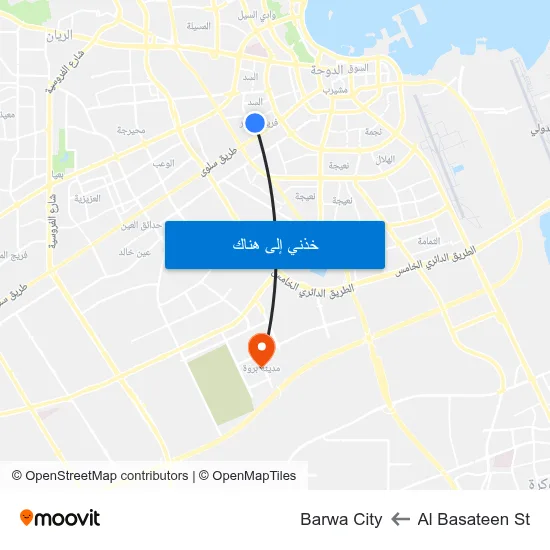 Al Basateen St to Barwa City map