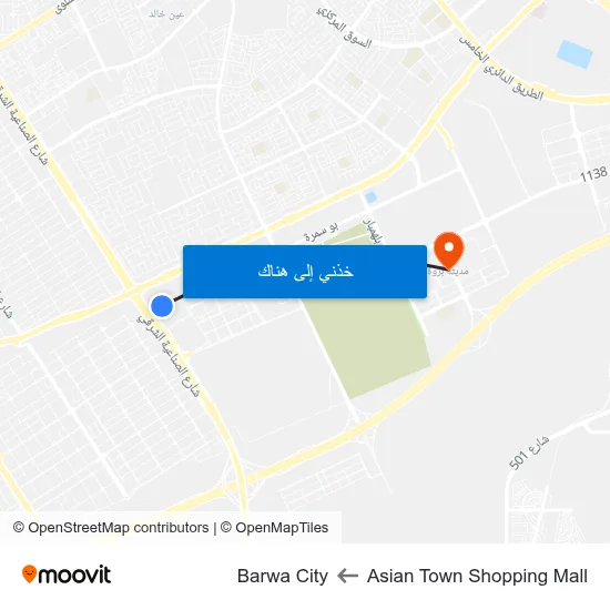 Asian Town Shopping Mall to Barwa City map