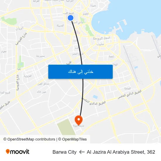 Al Jazira Al Arabiya Street, 362 to Barwa City map