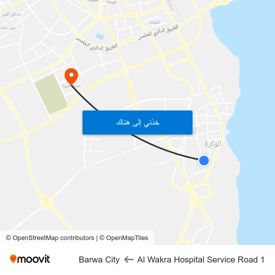 Al Wakra Hospital Service Road 1 to Barwa City map