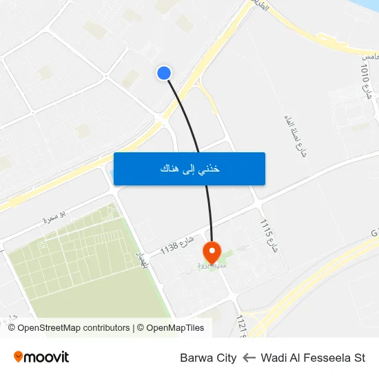 Wadi Al Fesseela St to Barwa City map