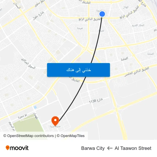 Al Taawon Street to Barwa City map