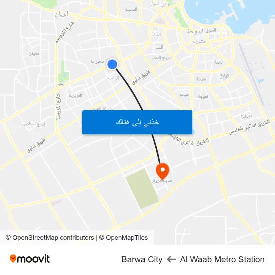 Al Waab Metro Station to Barwa City map