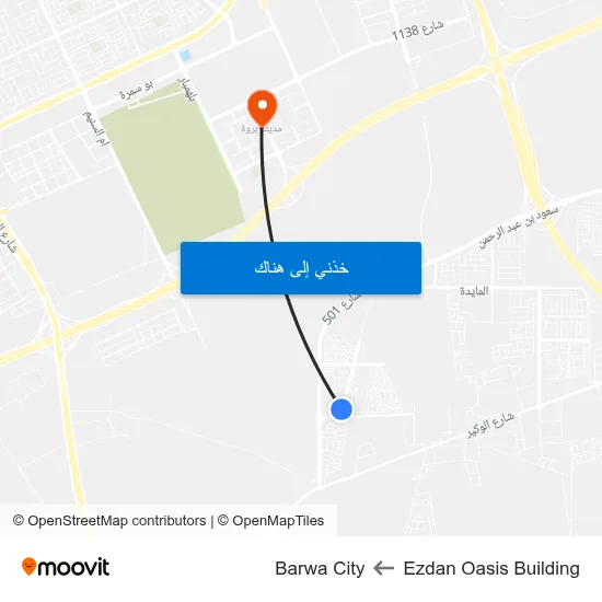 Ezdan Oasis Building to Barwa City map