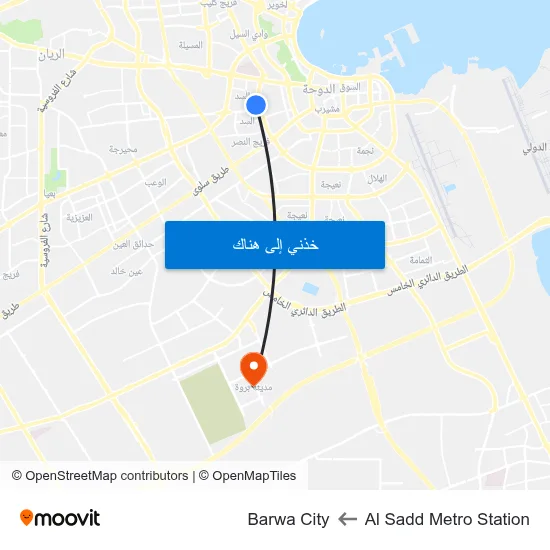 Al Sadd Metro Station to Barwa City map