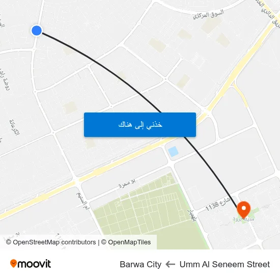 Umm Al Seneem Street to Barwa City map