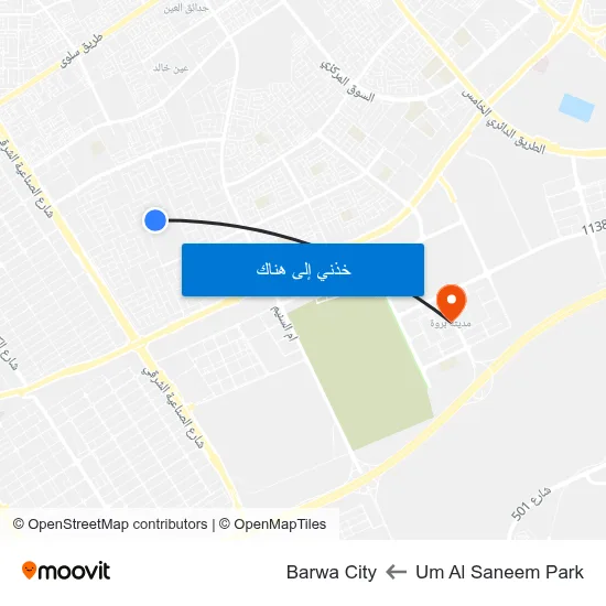 Um Al Saneem Park to Barwa City map