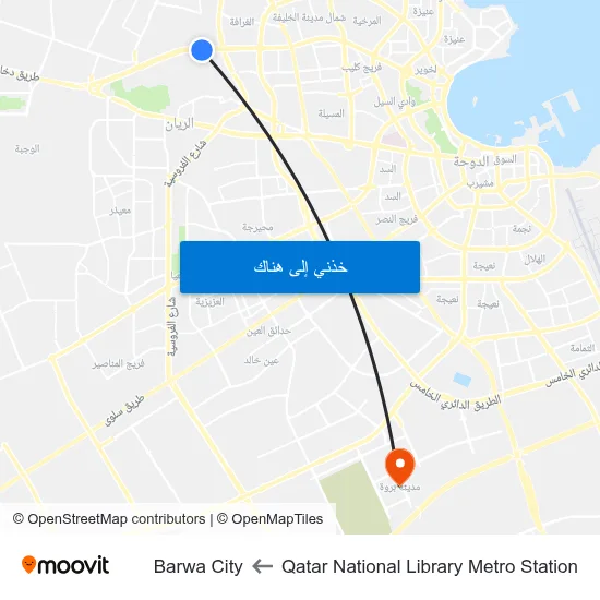 Qatar National Library Metro Station to Barwa City map