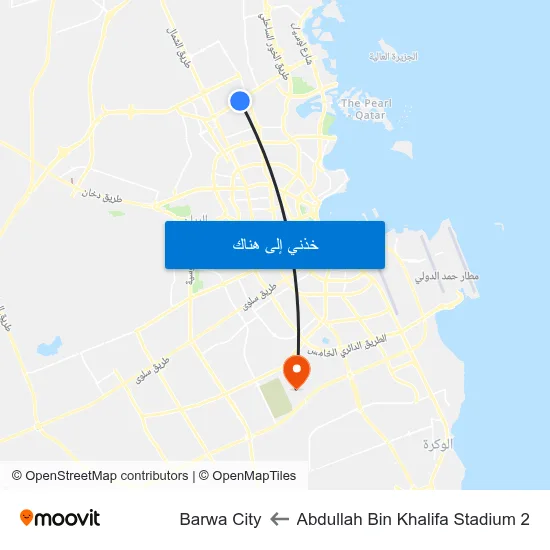 Abdullah Bin Khalifa Stadium 2 to Barwa City map