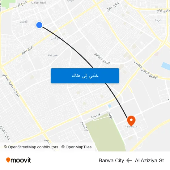 Al Aziziya St to Barwa City map