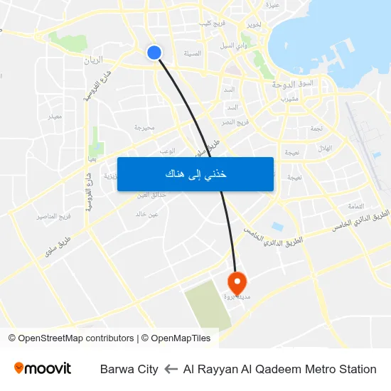 Al Rayyan Al Qadeem Metro Station to Barwa City map