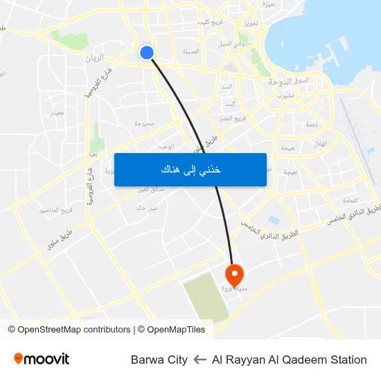 Al Rayyan Al Qadeem Station to Barwa City map