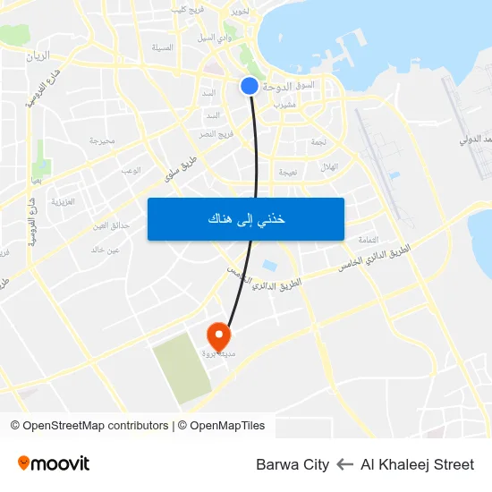Al Khaleej Street to Barwa City map