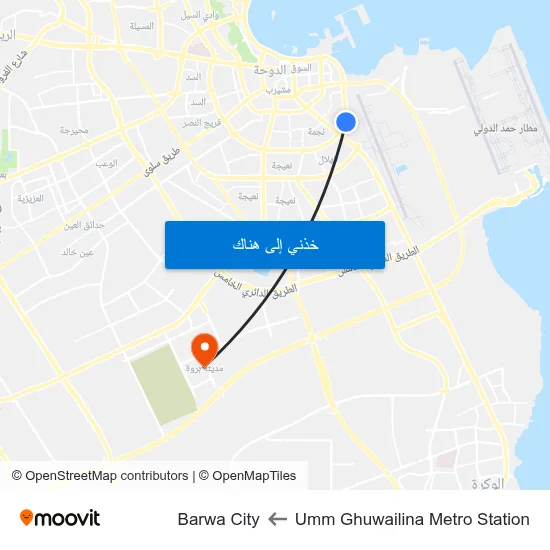 Umm Ghuwailina Metro Station to Barwa City map