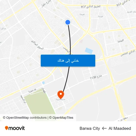 Al Maadeed to Barwa City map