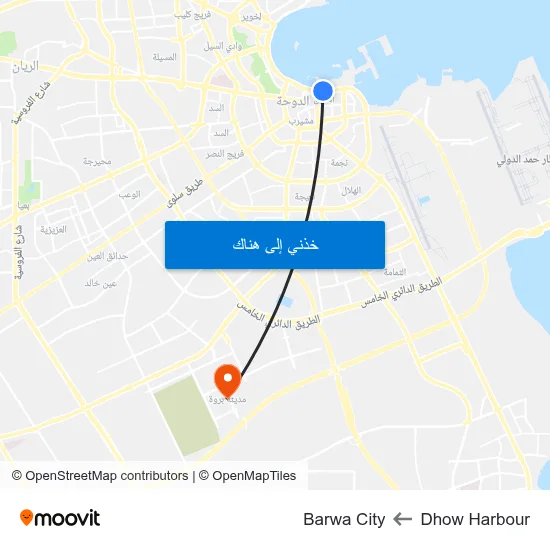 Dhow Harbour to Barwa City map