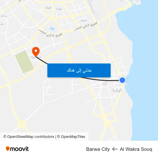 Al Wakra Souq to Barwa City map
