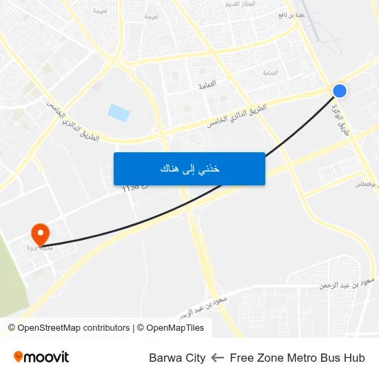 Free Zone Metro Bus Hub to Barwa City map