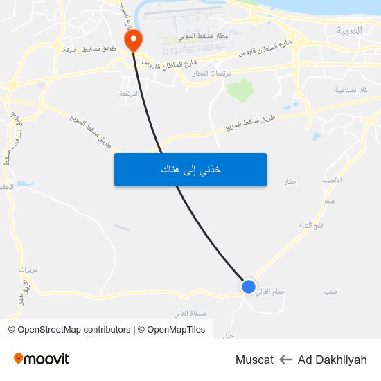 Ad Dakhliyah to Muscat map