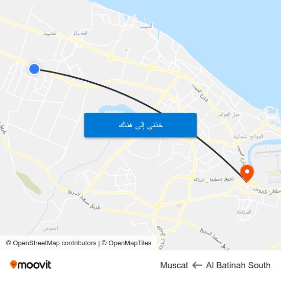 Al Batinah South to Muscat map