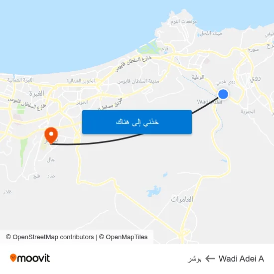 Wadi Adei A to بوشر map